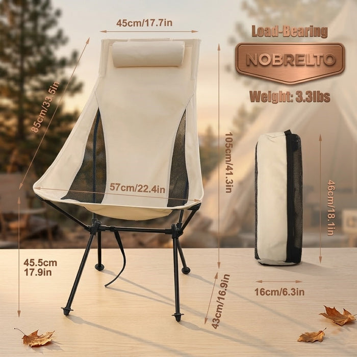 NOBRELTO folding camping chair with headrest - beige aluminium - front view