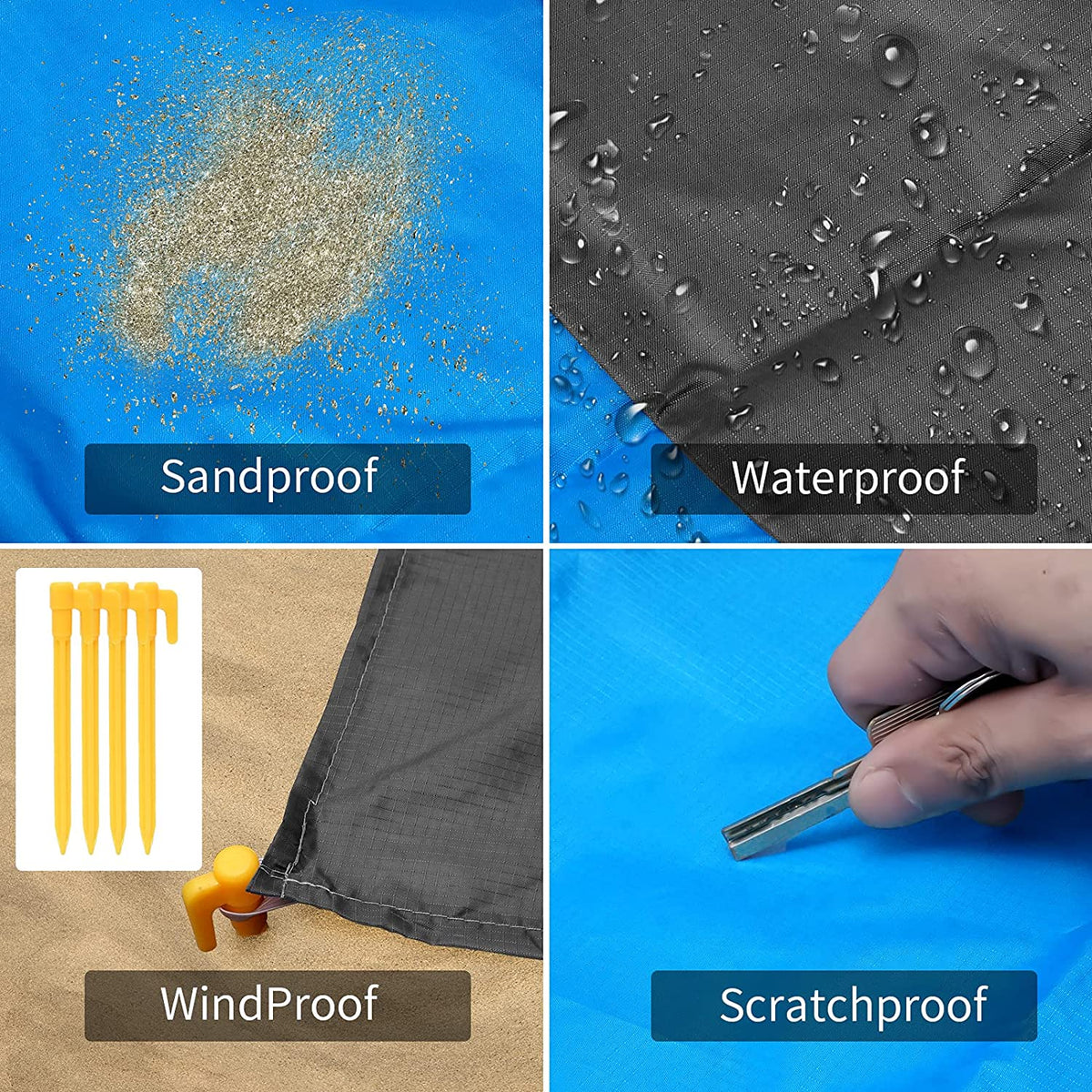 NOBRELTO beach blanket being shaken clean of sand - sandproof feature