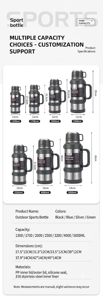 Stainless Steel Insulated Thermos Flask – Large Capacity Vacuum Travel Bottle