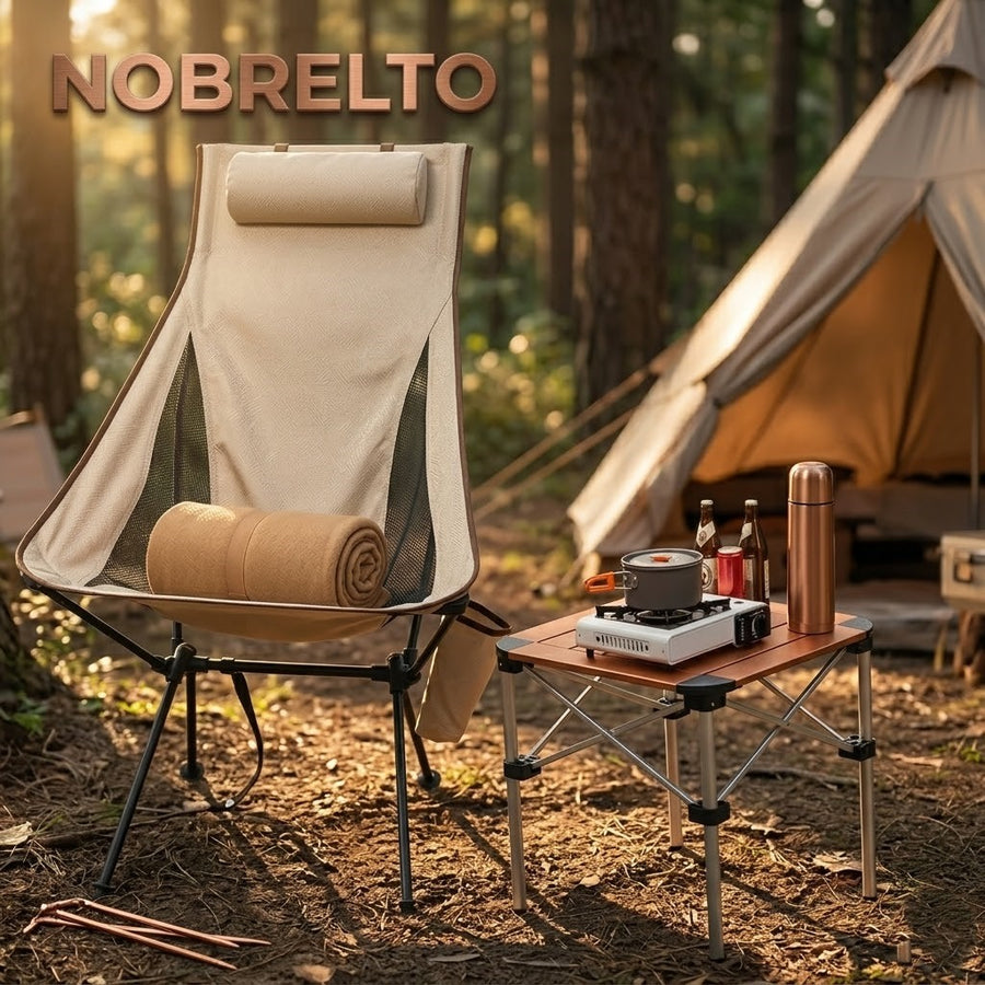 Lightweight camping chair folded flat with carry bag - NOBRELTO