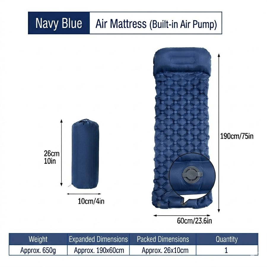 NOBRELTO self-inflating camping mat navy blue - dimensions 190x60cm packed 26x10cm