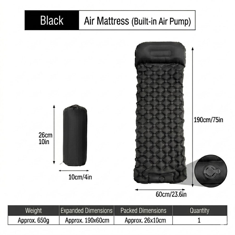 NOBRELTO self-inflating camping mat black colour - 190x60cm dimensions UK festival