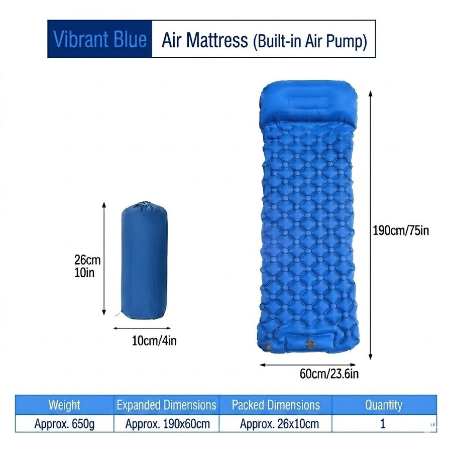 NOBRELTO self-inflating camping mat vibrant blue - dimensions 190x60cm built-in pump