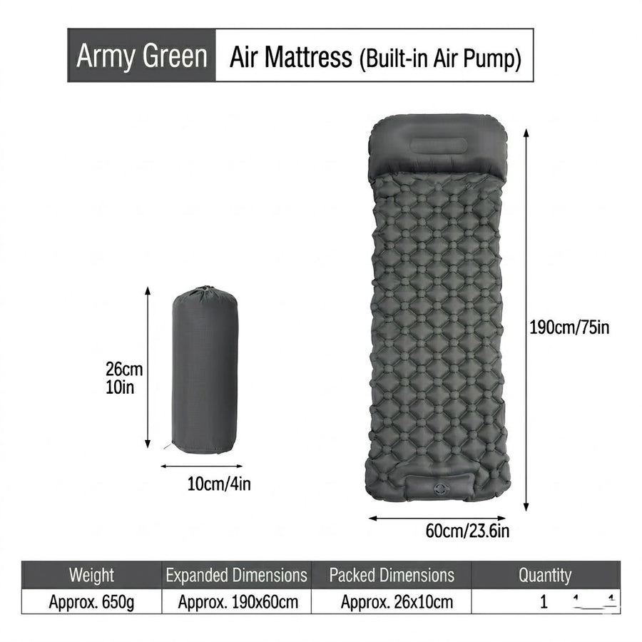 NOBRELTO camping mat grey colour - air mattress dimensions 190x60cm UK