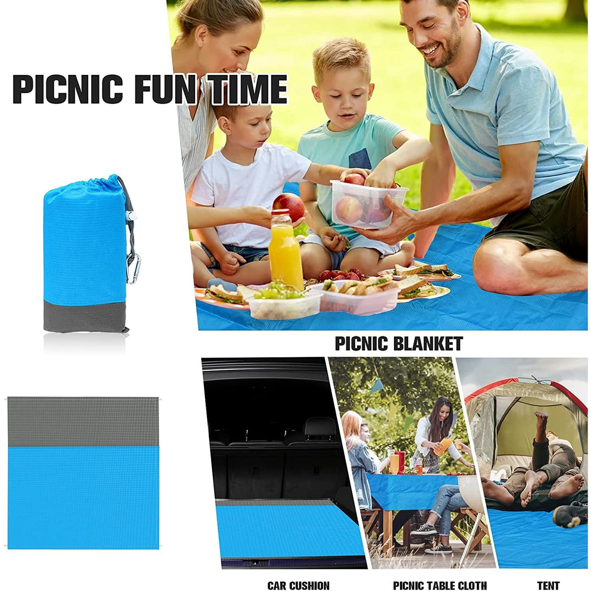 Sandproof beach blanket folded into carry pouch - NOBRELTO compact