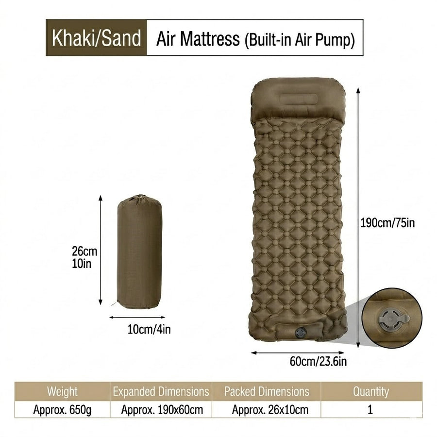 NOBRELTO camping mat khaki sand colour - self-inflating air mattress UK camping