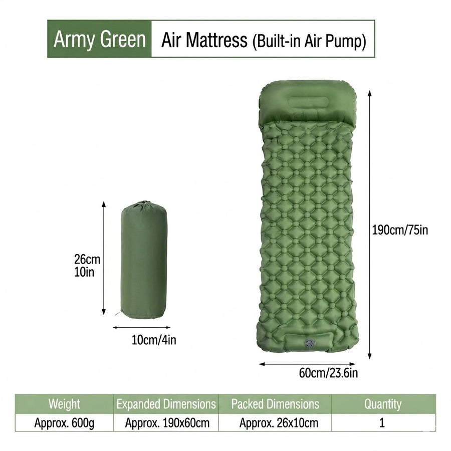 NOBRELTO self-inflating camping mat army green - air mattress built-in pump UK