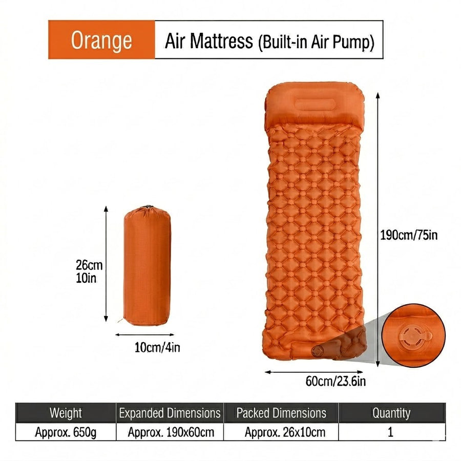 NOBRELTO self-inflating camping mat orange colour - air mattress 190x60cm UK