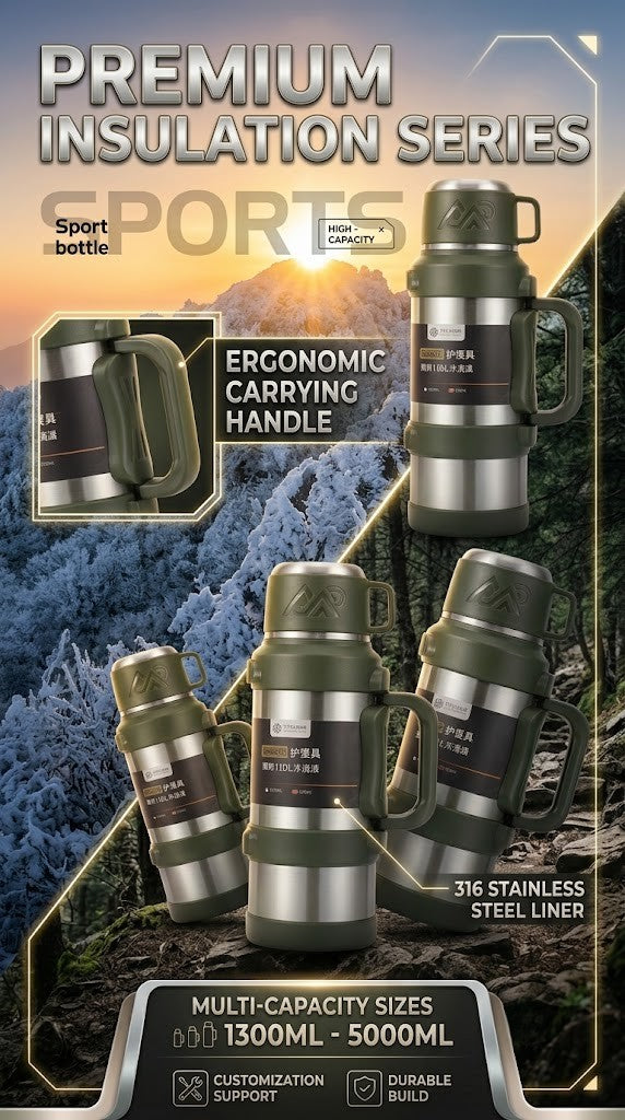 Stainless Steel Insulated Thermos Flask – Large Capacity Vacuum Travel Bottle