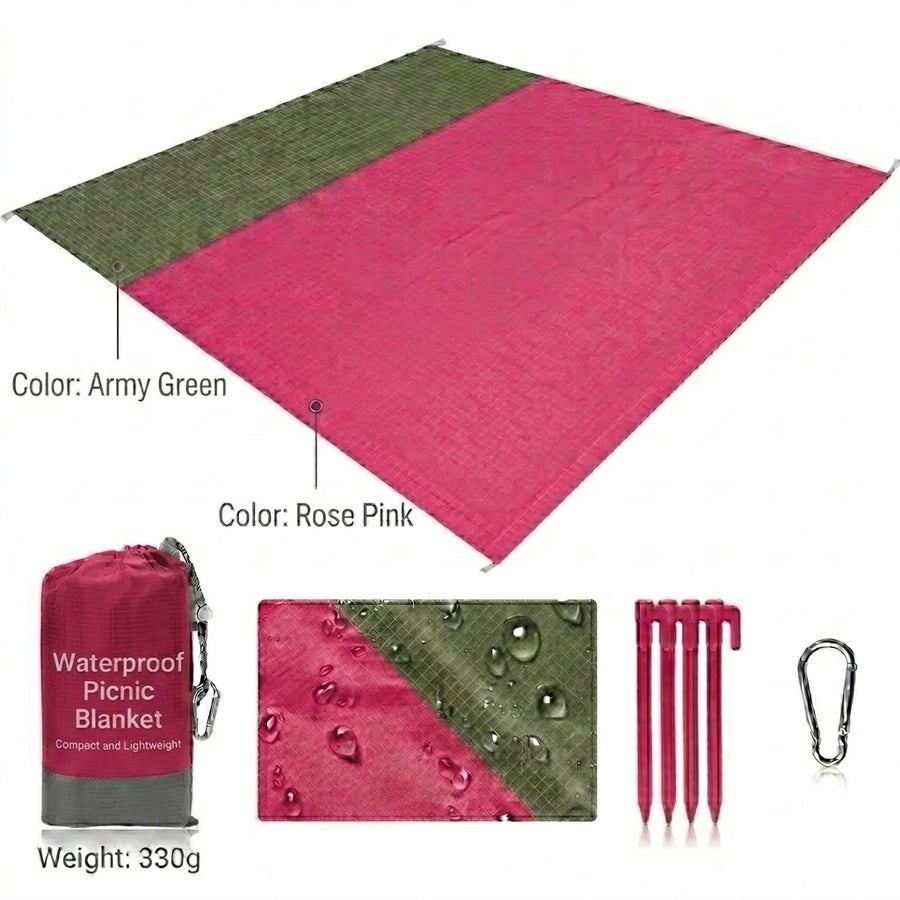 NOBRELTO waterproof beach blanket rose pink army green - 330g with pegs and carry pouch