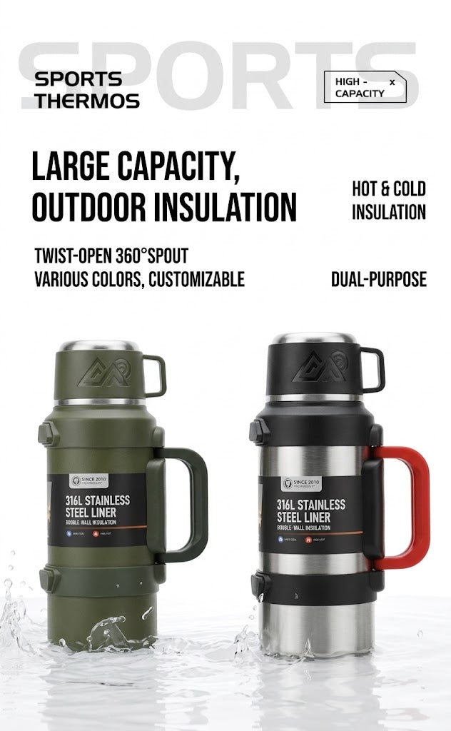Stainless Steel Insulated Thermos Flask – Large Capacity Vacuum Travel Bottle